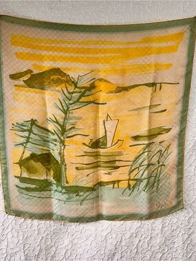 Vintage Scenic Silk Scarf in Yellow and Olive Green
Scarves Vera Neumann Japan